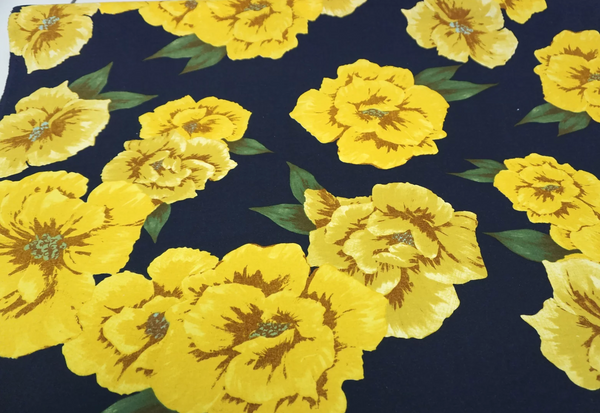 Large Yellow Floral Print on Navy Cotton