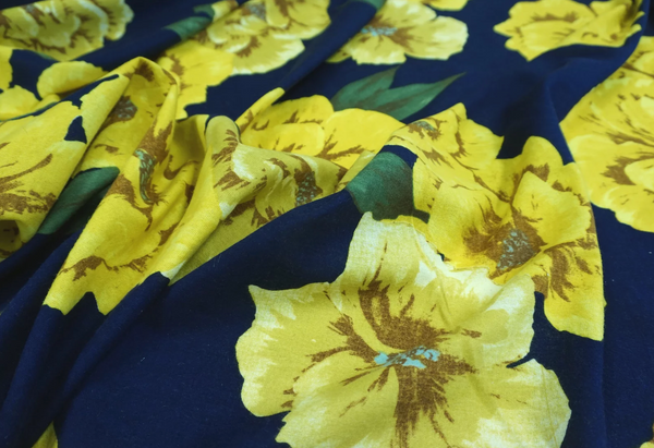 Large Yellow Floral Print on Navy Cotton