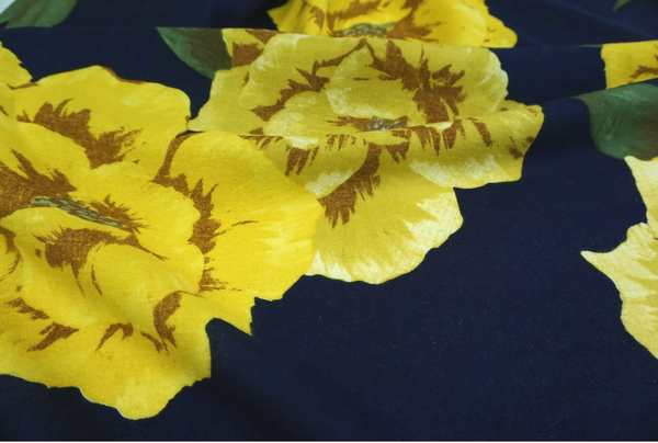 Large Yellow Floral Print on Navy Cotton