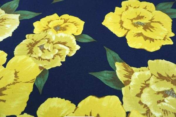Large Yellow Floral Print on Navy Cotton