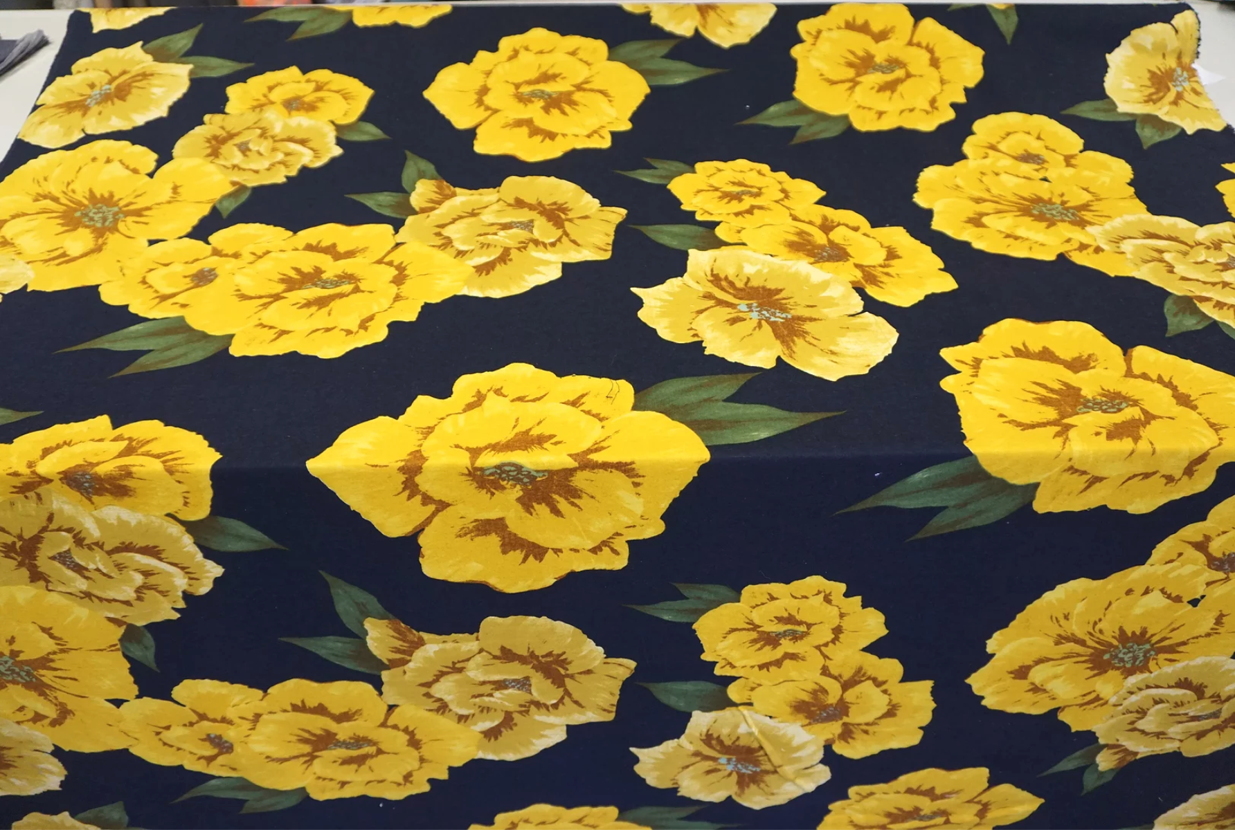 Large Yellow Floral Print on Navy Cotton