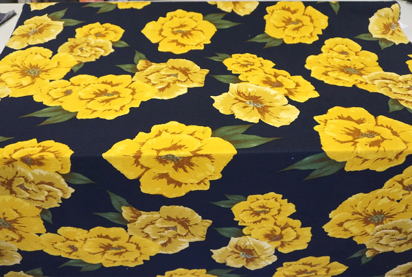 Large Yellow Floral Print on Navy Cotton