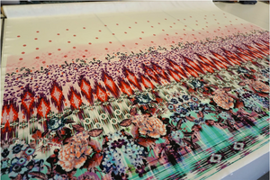 Printed Ponti Jersey, Border Panels, Ikat Blossom