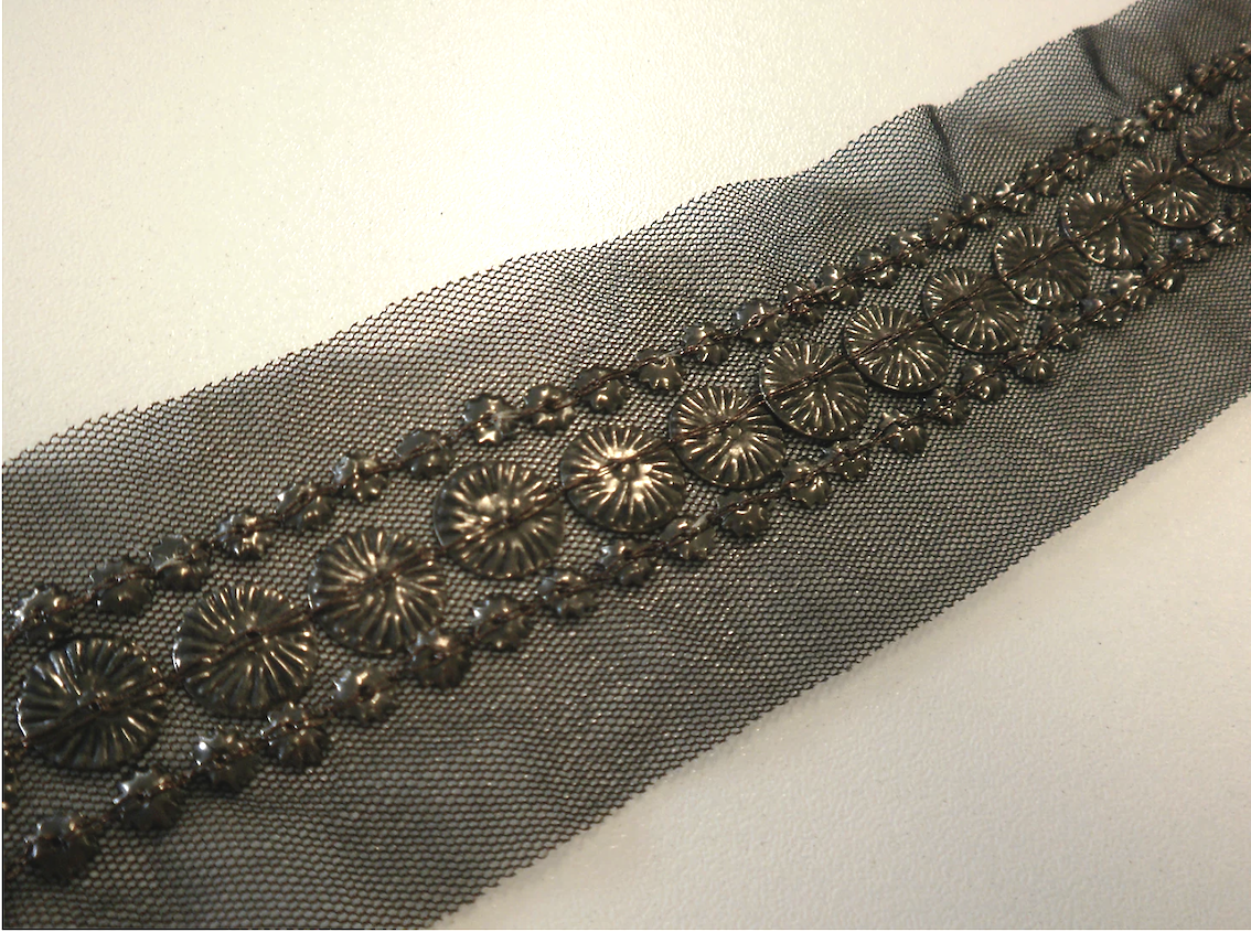 Metal Bronze Beading on Black Tulle