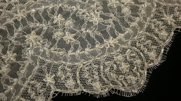 Double Scalloped Glass Beaded Lace Trim, Ivory