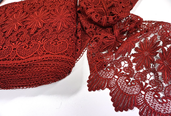 French Guipure Lace, Blood Red