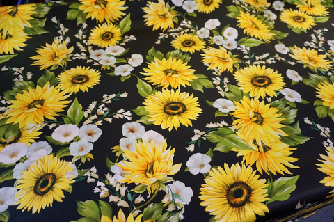 Sunflower Print Hammered Silk Satin