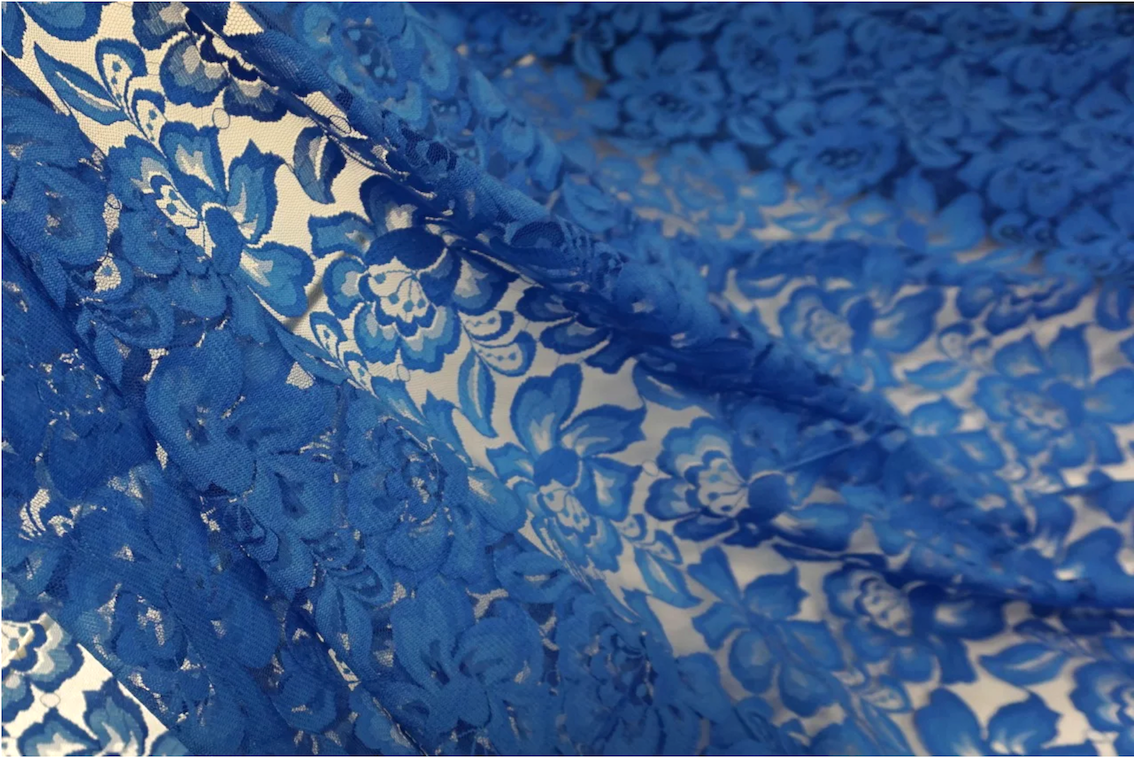 Bright Blue Floral Lace – Fabric Muse