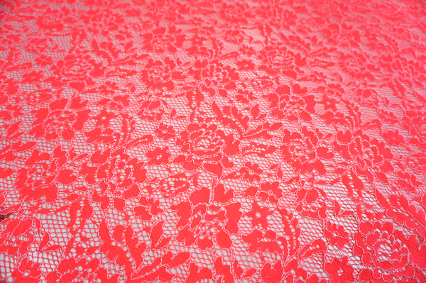 Fluro Coral & White Corded Lace