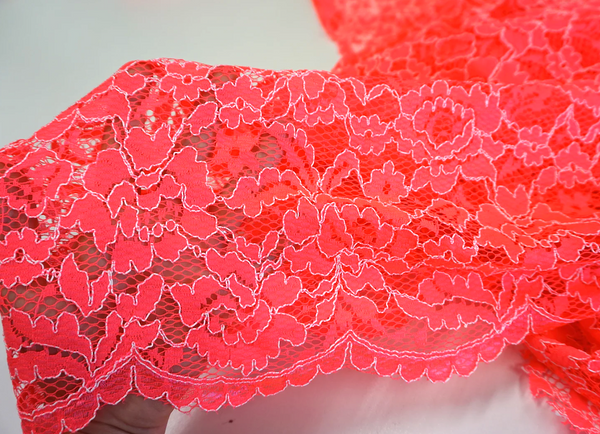 Fluro Coral & White Corded Lace