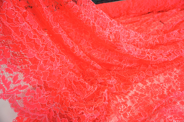 Fluro Coral & White Corded Lace