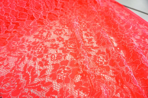 Fluro Coral & White Corded Lace