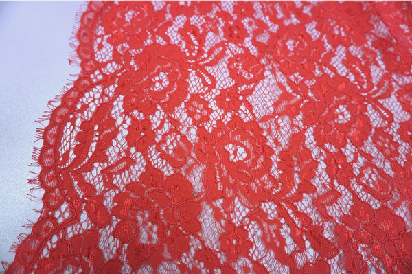 Corded Chantilly Double Scalloped Lace, Watermelon