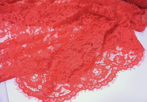 Corded Chantilly Double Scalloped Lace, Watermelon
