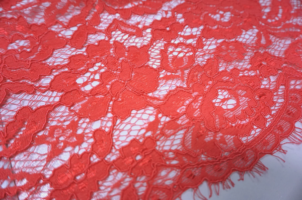 Corded Chantilly Double Scalloped Lace, Watermelon