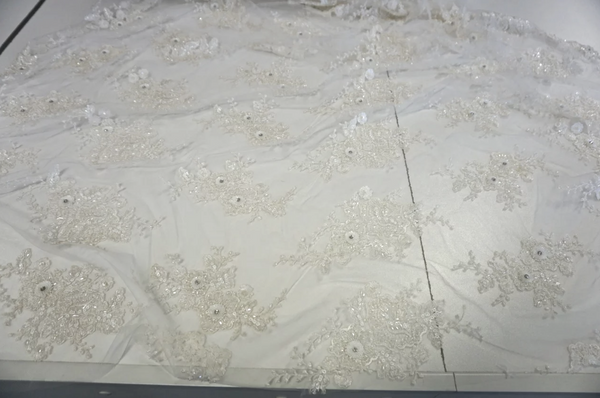 Scalloped Ivory Embroidered Tulle