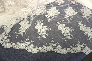 Scalloped Ivory Embroidered Tulle