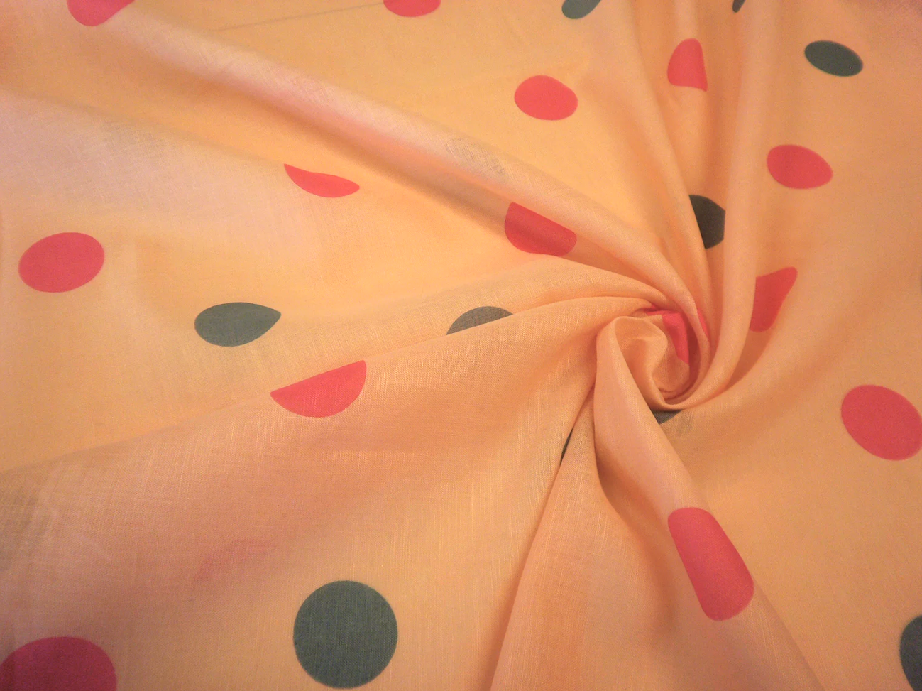 Polka Dot Print on Apricot Linen