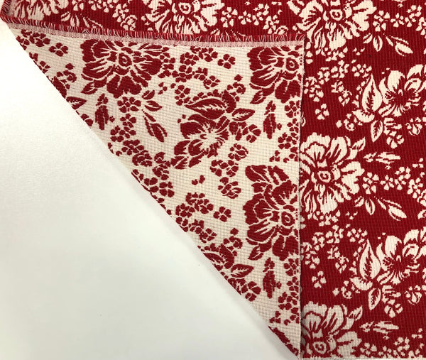 Reversible Red & White Peony Jacquard Tweed Suiting