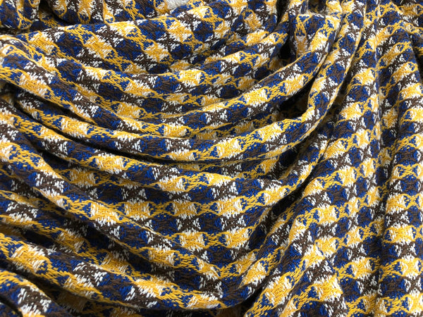 White, Blue & Mustard Check Jacquard Tweed