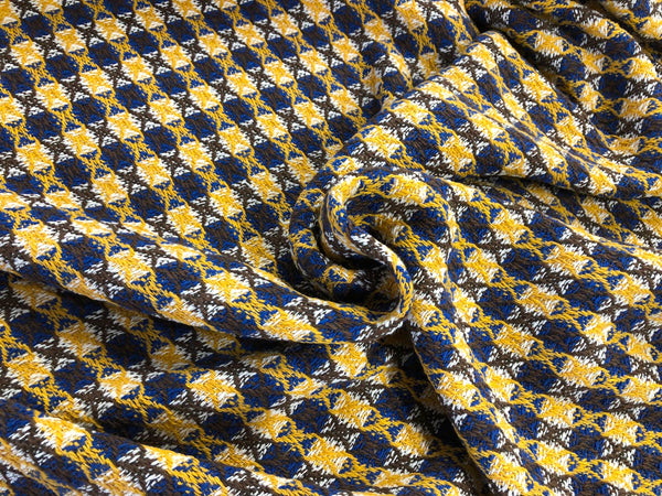 White, Blue & Mustard Check Jacquard Tweed