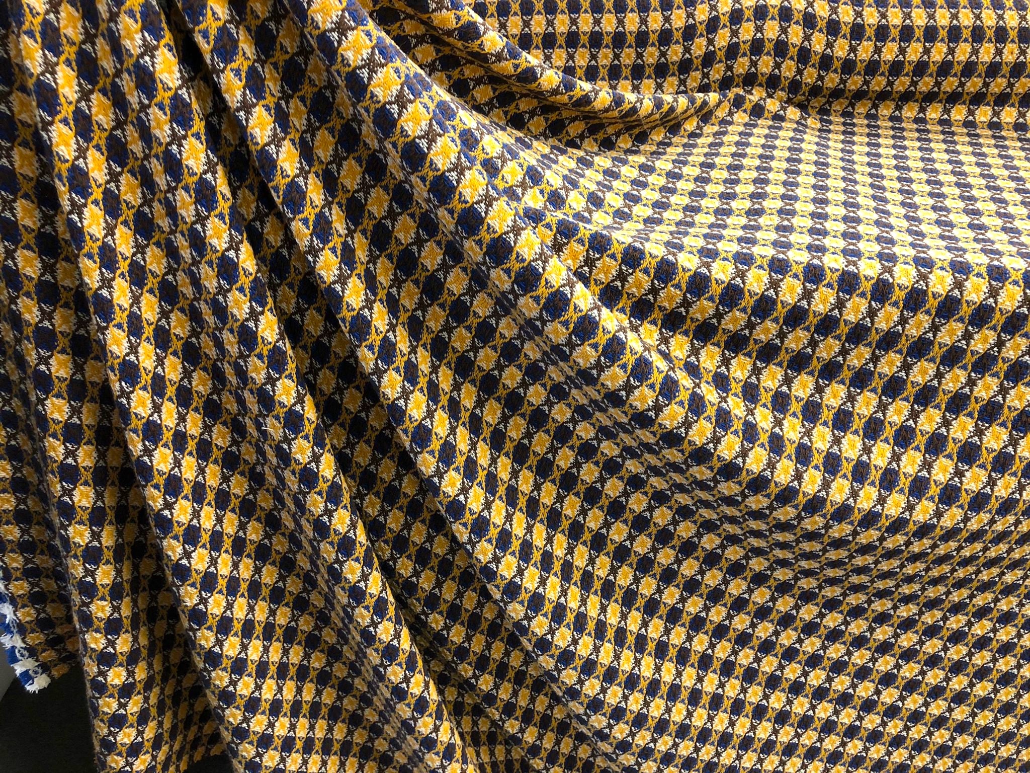 White, Blue & Mustard Check Jacquard Tweed