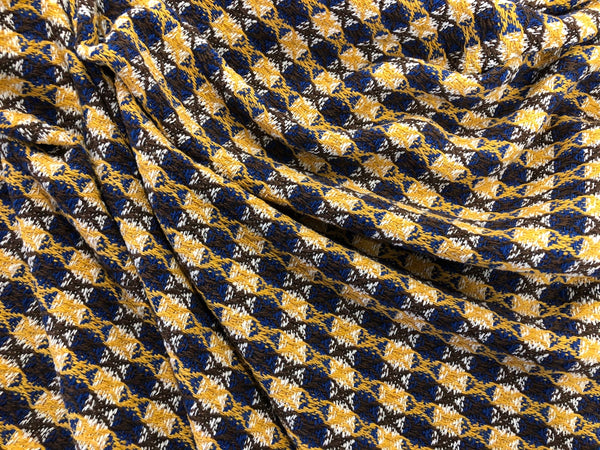 White, Blue & Mustard Check Jacquard Tweed