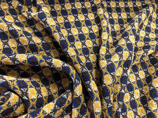 White, Blue & Mustard Check Jacquard Tweed