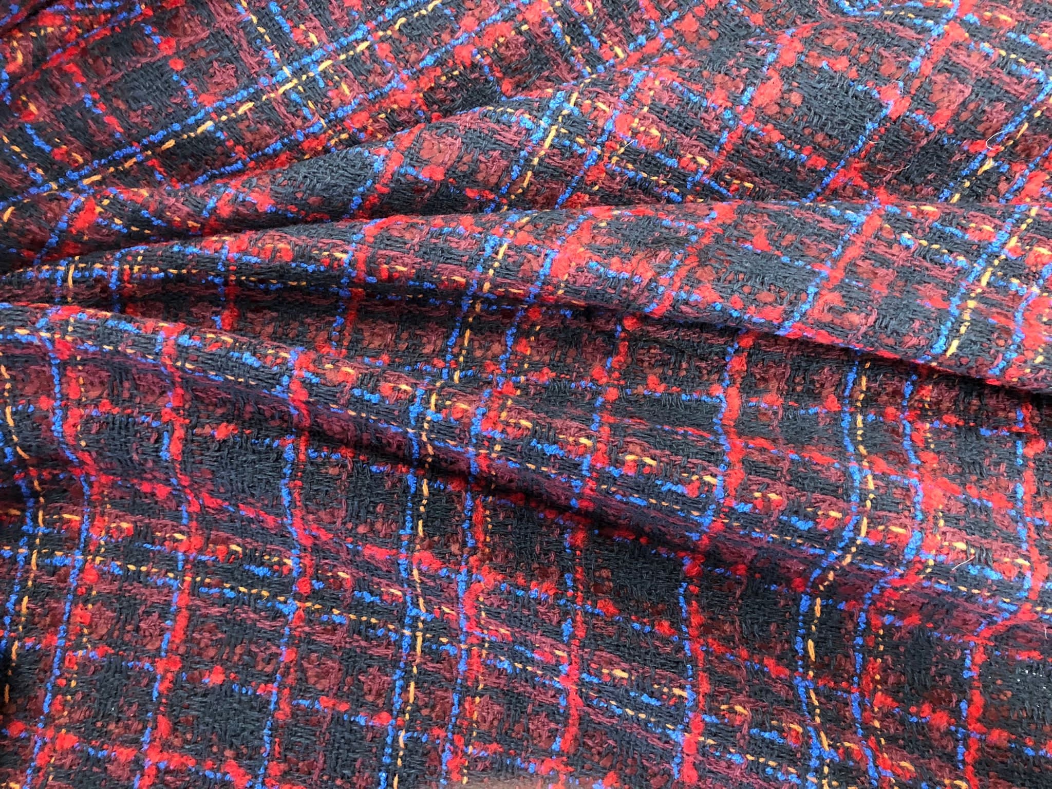 Red Blue Black Check Tweed Suiting