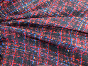 Red Blue Black Check Tweed Suiting
