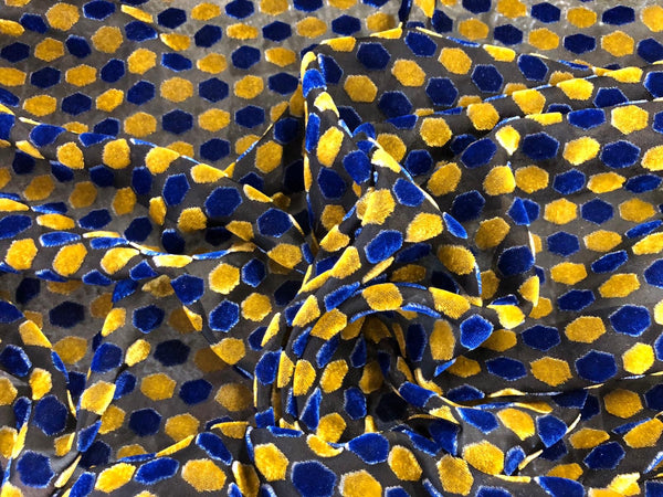 Blue & Yellow Hexagon Velvet Devorè