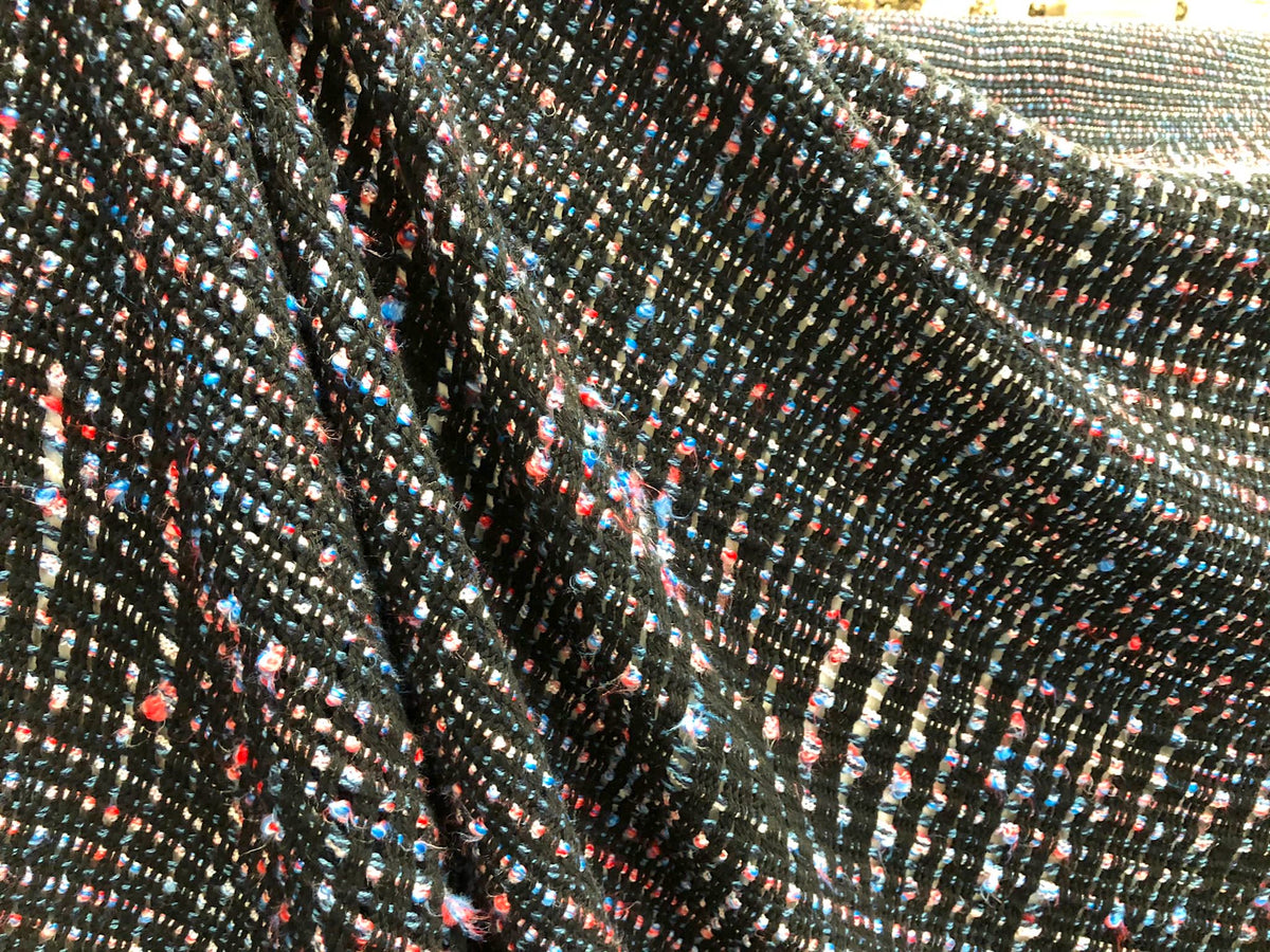 Leno Mesh Tweed, Black, Red, Blue & White – Fabric Muse